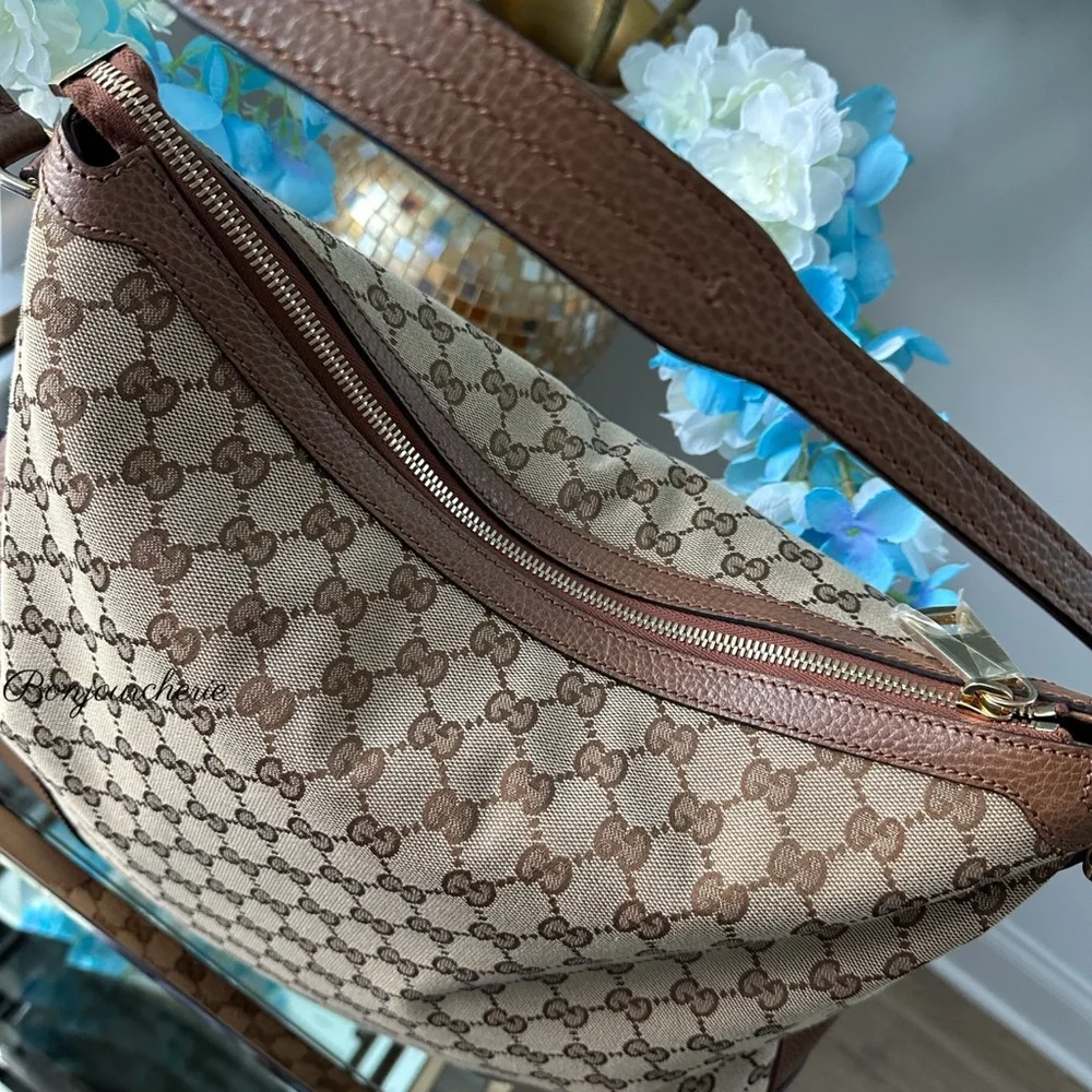 Gucci Tan and Brown Monogram Shoulder Bag